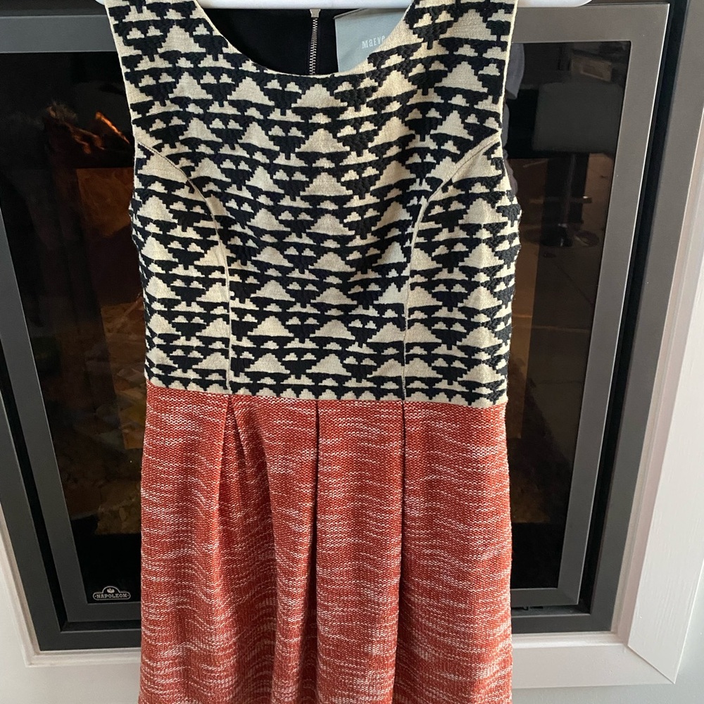 Women’s Maeve Black /Orange Geometrical Aztec Print short Sleeve Aline Dress